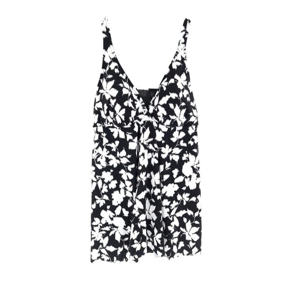 Swim Solutions Printed Tummy Control One-Piece Swimsuit Women's 16 Black Beach - Picture 2 of 15